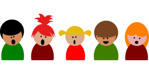Illustratie van zingende kinderen. Blog Hoe geef ik muziekles aan kleuters.