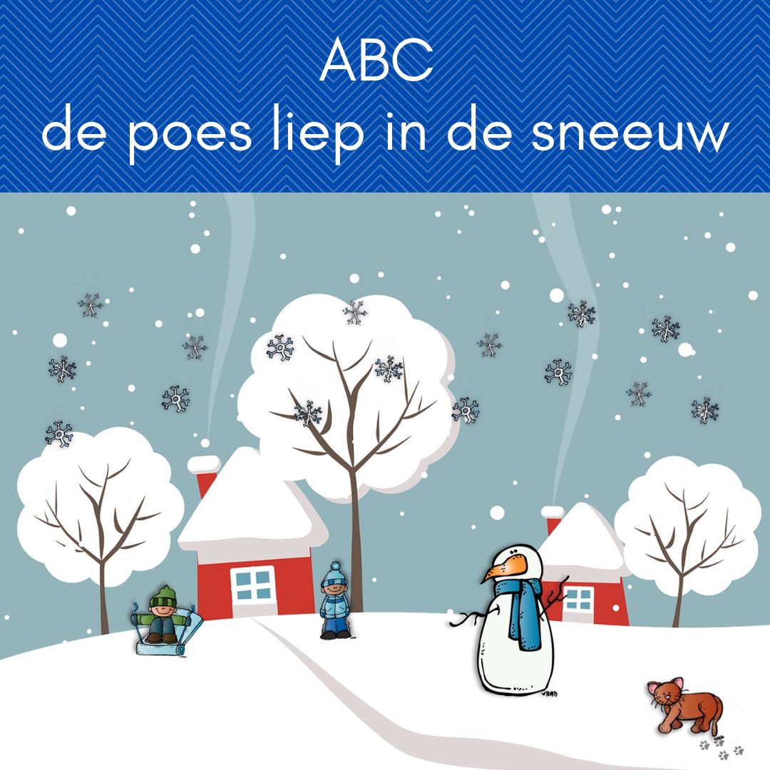 Kinderliedje A B C de poes liep in de sneeuw, thema Winter, met link naar de pagina.