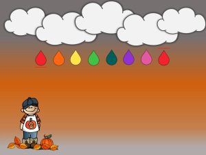 Boomwhackers warming up thema Herfst. Wolkjes met gekleurde regendruppels.